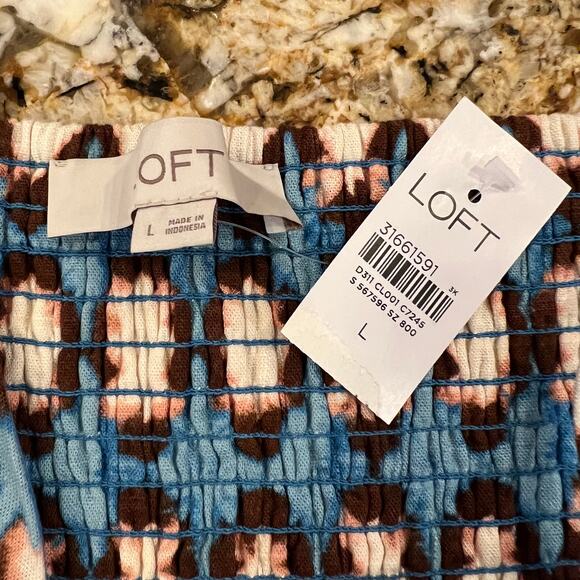 NWT LOFT Blue, Cream, Pink, Brown Sunwashed Floral Boho Peplum Cami - Picture 7 of 10